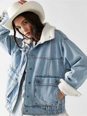 Free People oversized denim bomber jean jacket XS